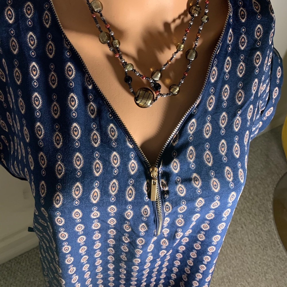 NWT Wishful Park  BLUE PRINT TOP W/ zipper front
